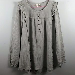 Betseys Boutique Textured Cotton Gauze Ruffle Long Sleeve Blouse